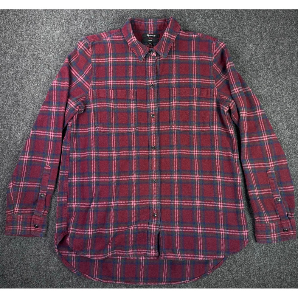 Madewell Classic Flannel Shirt Mens Large Multicolor Maroon Plaid Cotton Button